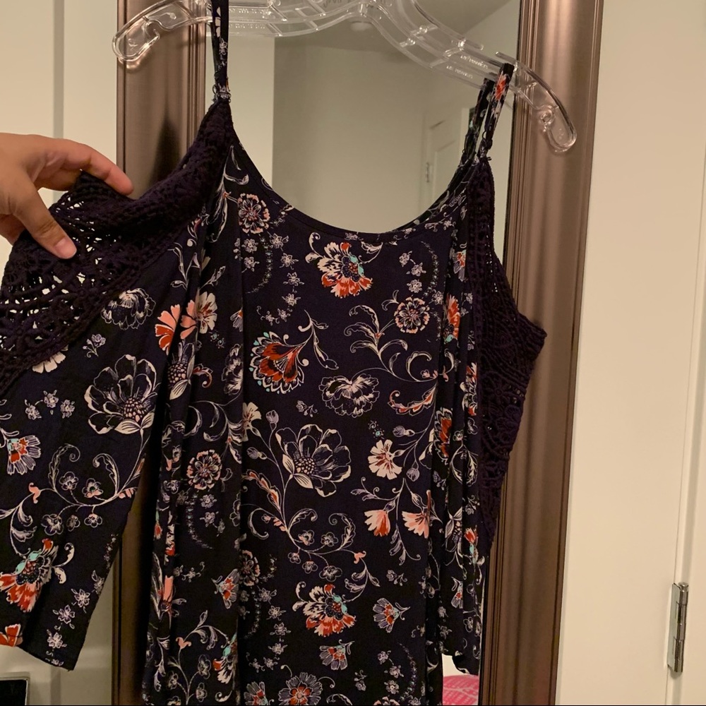 Floral Cold Shoulder Top with Crochet Detailing